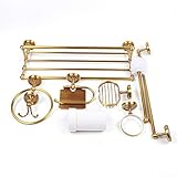 7PCS Gold Copper Bathroom Accessories Set Vintage Bath Hardware Kit Wall Mounted, Toilet Paper Brush