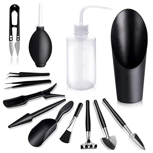 Succulent Tools, 13 Pcs Mini Garden Tool Set, Transplanting Tools Set,Succulent Care kit for Succulent Miniature Gardening Plant, Black