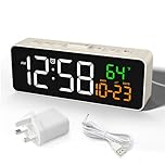 Netzu Digital Alarm Clocks for Living Room, Small Alarm Clock with Temperature, Calendar, 4 Dimmer, 3 Volumes, Loud Digital Clock Mains Powered, Plug-in Alarm Clock Beside for Kids Adults