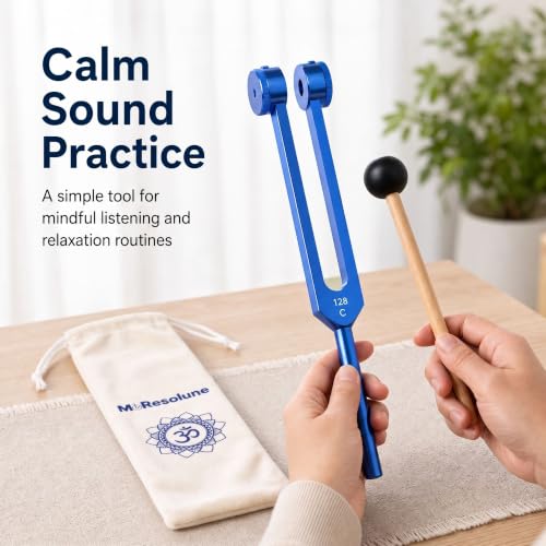 Image of 128 hz Tuning Fork for Healing Blue Meditation Tools | 128 hertz Tone Therapy Healing Instrument Diapason Chakra Sound Therapy Products Weighted Tuning Fork for Mindfulness