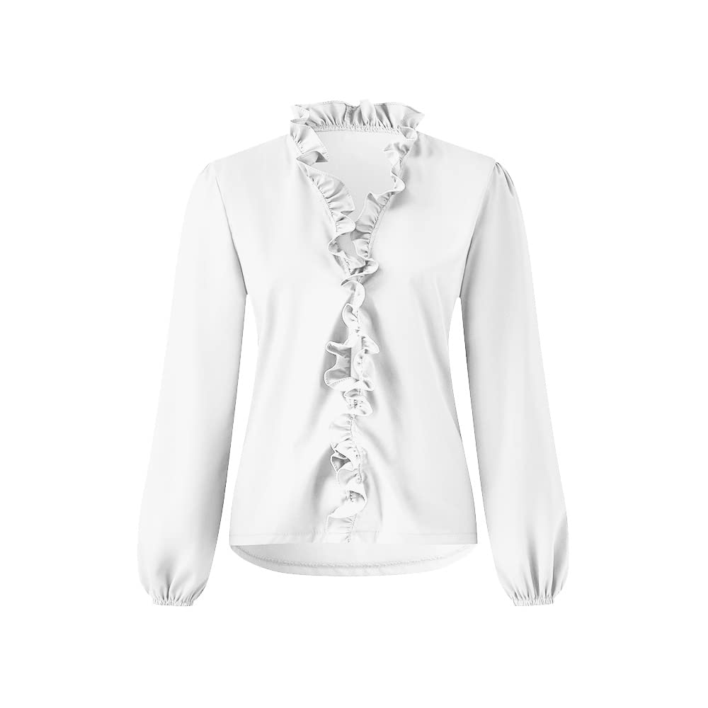 Camicetta da Donna Balze Donne Camicette Manica Lunga Pieghe Chiffon con Scollo Elegante Shirt Top Scollo a V Casual da Lavor a Maniche Lunghe Tinta Unita