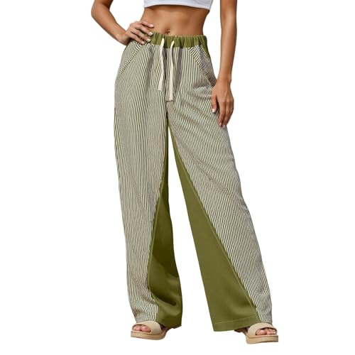 Striped Pants for Women Low Rise Patchwork Trousers Boho Wide Leg Baggy Drawstring Sweatpants Trendy 2025