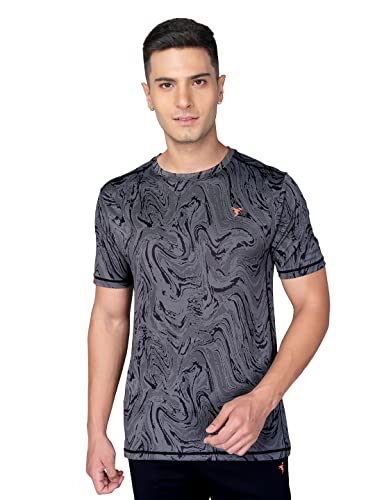 Image of TECHNOSPORT Men Polyester Regular Fit Half Sleeve Jacquard T-Shirt with Double Cool, Quick Dry & Anti Microbial for Sports, Running & Casual Use