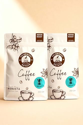 Image of Vaishnavi Estate's Medium Roast Robusta Coffee | Single Origin | Shade Grown | Freshly Roasted & Ground | Moka Pot - (250g, Pack of 2)