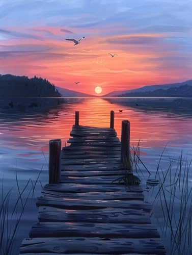Diamond Painting Adulte 50x70cm : Kit Complet Broderie Diamant Grand Format Mouette Coucher de Soleil