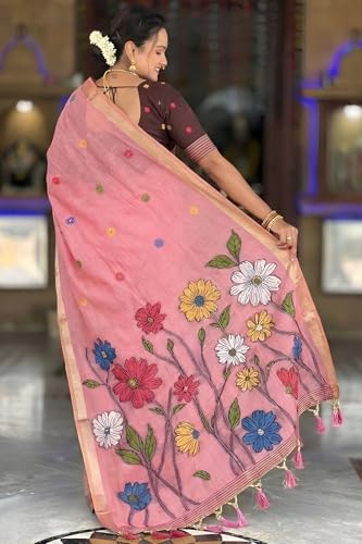 Image of SGF11 Women's Soft Cotton Linen Silk Saree With Blouse Piece