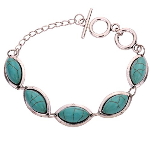 YAZILIND Astilla Hoja Elegante Plateado Enlace Turquesa Pulsera de Las Mujeres para niñas