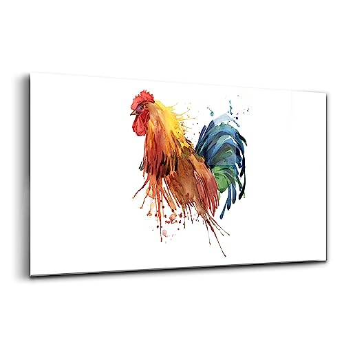 Peinture décoration murale Wallfluent coq aquarelle verre d'art intérieur 100x50cm durable