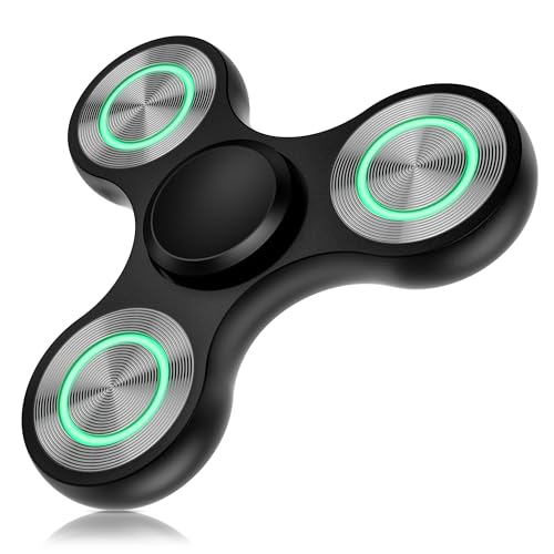 ATESSON Metal Light Up Fidget Spinner Toys, Durable Stainless Steel Bearing High Speed Silent with Fluorescent Precision Focus Anxiety Stress Relief Boredom Fidget Spinners for Kids & Adults Black
