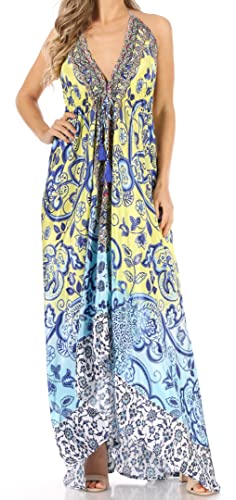 Image of Sakkas Lizi Womens Maxi High-Low Halter Handkerchief Long Dress Beach Party