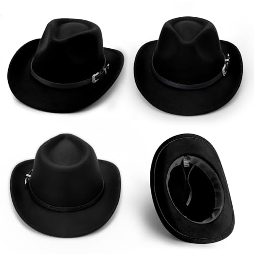DRESHOW Kowbojski Kapelusz dla Chłopców i Dziewczynek Klasyczna Zachodnia Filcowa Fedora Zapięcie na Pasek Retro Panama Kapelusze Unisex Zwijane Czapki dla Dzieci 4-12 Lat