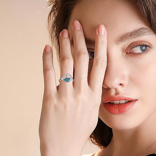 Mustard Seed Mountain Ring Sterling Silver Mountain Turquoise Ring Climbing Christian Inspirational Jewelry for Women Size 6 7 8 92