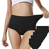 ANNYISON Women panties 2-5 pack, Soft Cotton Tummy Control High Waist Breathable Solid Color Briefs Panties for Women (5 Pack in 5 Black Colors, XL)