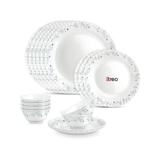 Image of Treo by Milton Opalware Aurelia Murel Dinner Set of 18 | Serving for 6 | Microwave & Dishwasher Safe | Bone-Ash Free | Tempered Toughness | Plates & Bowls | Crockery Set for Dining & Gifting