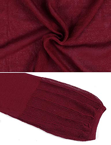 Aibrou Long Sleeve Cardigan Sweater Casual Open Front Draped Kimono Coat Loose Knit Cover Up Tops Wine Red - Thumbnail 2