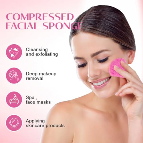 120-Count Compressed Facial Sponges, Face Sponges for Cleansing, 100% Natural Cellulose Cosmetic Spa Scrub for Makeup Removal, Exfoliating Mask, Skin Massage - Pink - Image 7
