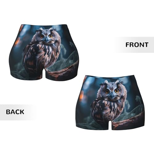 Owl Listening Pattern Sports Shorts, high Elastic Slim Fitness Pants, Suitable for Yoga/Leisure/Daily wear3