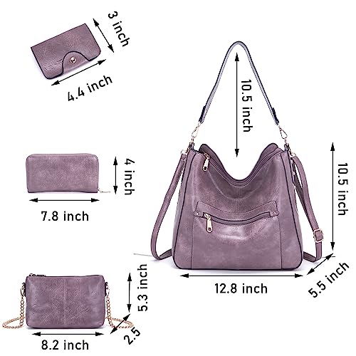 Image of Qiyuer 13 inch Women Spacious Soft PU Handbag Hobo Bag Purse Wallet Set 4pcs | Large, Dual-use Crossbody & Shoulder Bag, Multi-pocket, Divided Compartments, Fits Tablet, Versatile for Daily & Work