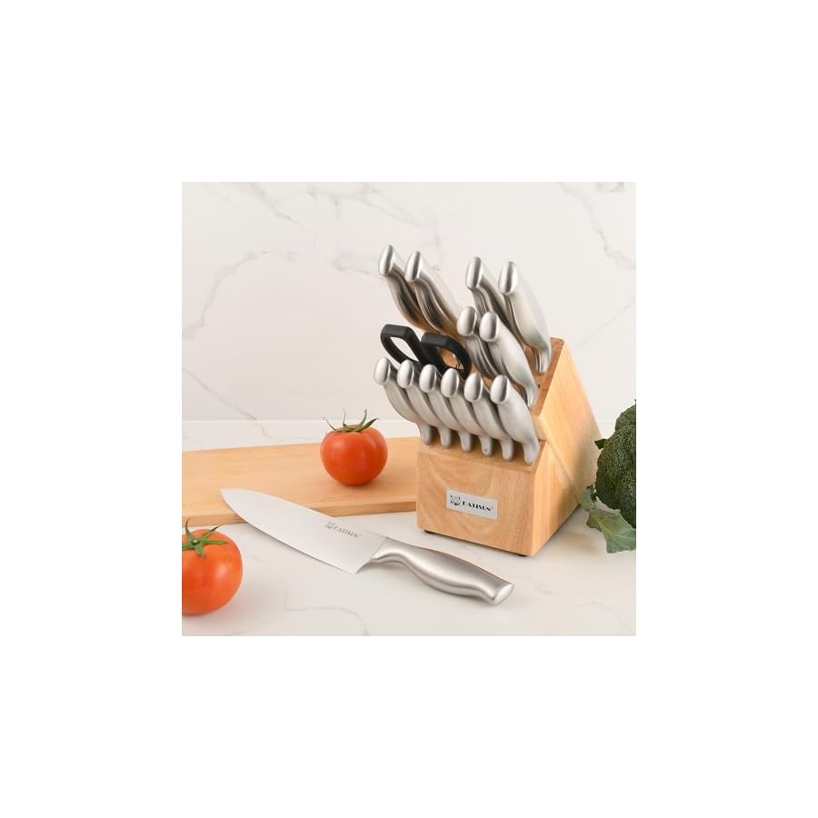 Kitchen Knife Set, 15 Pieces Knife Set with Block, Knives Set for Kitchen, Silver Hollow Ergonomic Handle for Chef Knife Set, Kitchen Shears, Knife Block Set