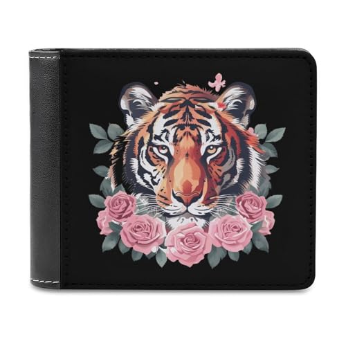 Tiger Flower Animal Print Leather Wallets for Men Bifold Pocket Wallet Casual Slim Wallet