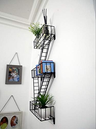 HomeZone® Novelty New York City Fire Escape Floating Bathroom Wall Shelving Unit Modern Black Display Unit Stand Bedroom Storage Unique Home Decor