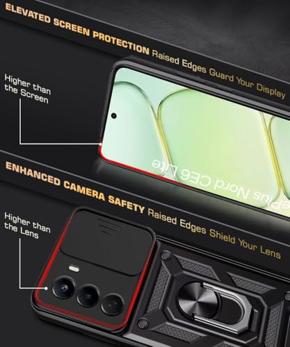 Image of WOW IMAGINE Tough Armor Bumper Mobile Back Case for 1+ OnePlus Nord CE 6 Lite 5G | Sliding Camera Cover | Shock Proof 360 Protection | Hybrid PC + TPU | Ring Holder with Kickstand - Black