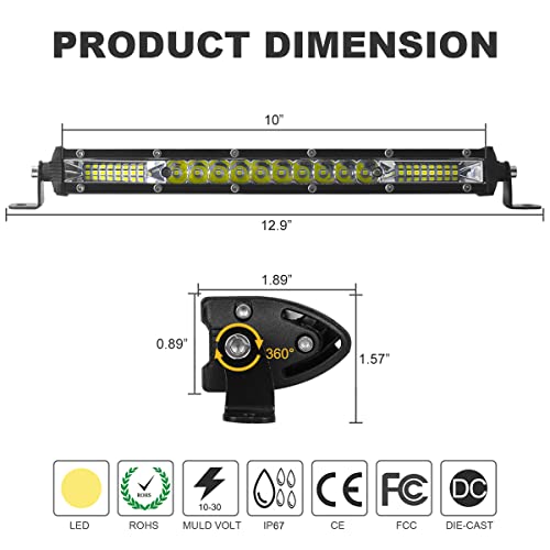 Led Light Bar 10 Inch Single Row Thin Slim Driving Fog Offroad Light 1500Lm 18W 12V Combo Spot Flood For Atv Utv Trucks Golfcart Boat #TOP1