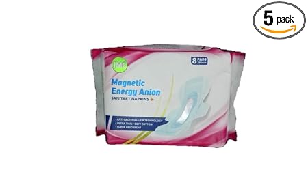 IMC Magnetic Energy Anion Sanitary Napkins Anti-Bacterial, Anti-Bacterial Pack of 8 Pads (Pack of 5)