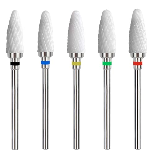 5pcs Brocas para Uñas, Brocas de Cerámica para Uñas, Fresas Cerámicas en Forma de Maíz, 3/32 Pulgadas para Manicura y Pedicura, Perfectas para Gel y Acrílico