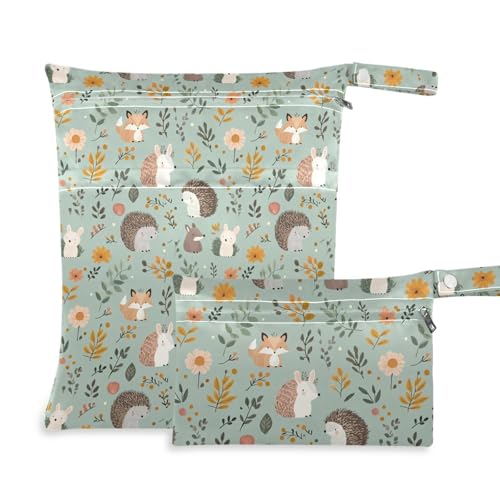 Coikll Wet Dry Bags for Cloth Diaper 2 Pack Waterproof Yoga Gym Bag for Swimsuit Wet Clothes Baby Items-?Cute Animals?