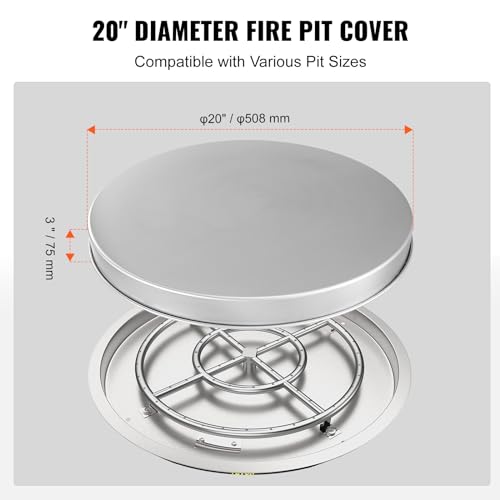 VEVOR φ 508 mm Feuerstellendeckel aus Edelstahl SUS304 Feuerschalendeckel 0, 8 mm dick Rostbeständigkeit Hitzetoleranz Feuerschale Abdeckung verhindert effektiv das Verspritzen von Funken und Asche-4