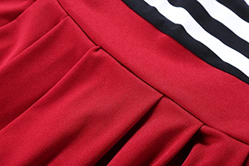 Image of BI.TENCON Women's Striped Pleated Casual A-Line Dresses Knee Length with Pockets
