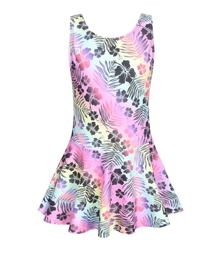 Image of Girls One Piece Swimsuits Leopard Bathing Suit for Kids Hawaiian Swimwear with Skirt Swim Dress 3-16 Years