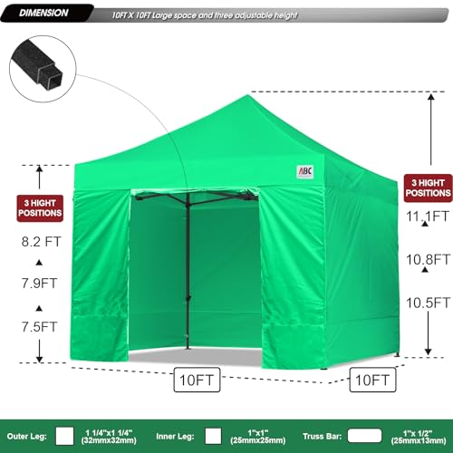 Image of ABCCANOPY Heavy Duty Easy Pop up Canopy Tent with Sidewalls 10x10, Kelly Green