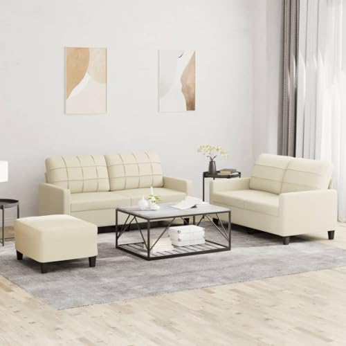 Willood 3-TLG. Sofagarnitur mit Kissen Creme Kunstleder Loungesofa Lounge Sitzmöbel Wohnzimmer Sofas3201364