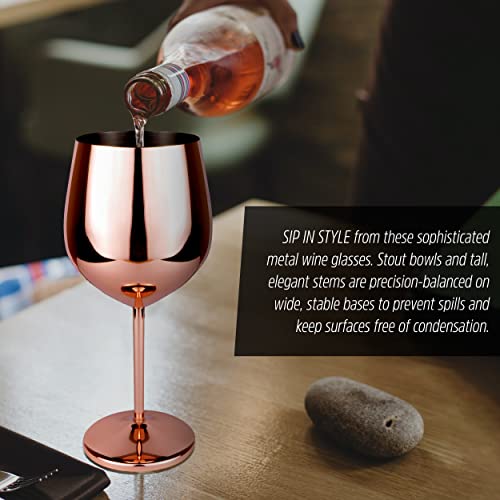 Tq4 Products Rose Gold Wine Stainless Steel Glasses 6Pcs, 16Oz Unbreakable Shatterproof Coated Glass Set, Stemmed Wine Glasses Goblets For An Outdoor Party, Stunning And Great For Holiday Dining #TOP3