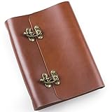 ANCICRAFT Leather Journal Diary Notebook A5 Refillable with Clasp 6-ring Binder Lined Craft Paper (Red brown with clasp A5)