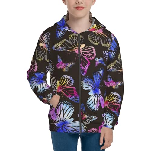 Silhouettes of Rainbow Butterflies Kid Hoodies Boys Zip Up Sweatshirts Girls Pullover with Pocket3
