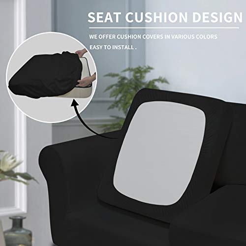 Image of Easy-Going 4 Pieces Stretch Soft Couch Cover for Dogs - Washable Sofa Slipcover for 3 Separate Cushion Couch - Elastic Furniture Protector for Pets, Kids (Sofa, Black) Large