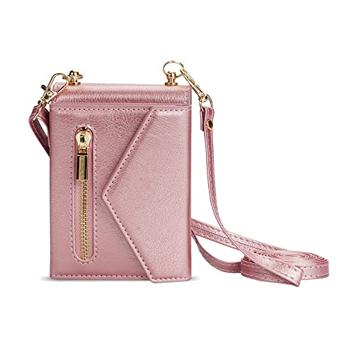 Coque Samsung Z Flip 4 en cuir élégante avec porte-carte chic et bandoulière amovible rose