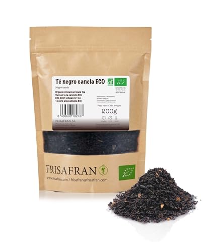 FRISAFRAN | Té Negro Canela Ecológico a Granel 200g | Antioxidante | Energizante | Antiinflamatorio | Chai | Descafeinado | Natural | Sin Aditivos