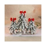 Fiori di lena Trío de árboles de Navidad nevados con lazo rojo sobre base de tronco artesanal vintage 100% Made in Italy L25xh25 cm