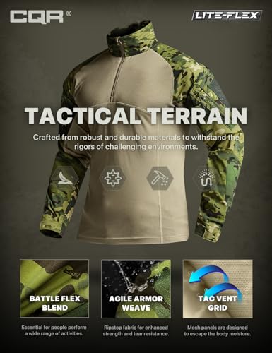Image of CQR Men's Tactical Combat Shirt, 1 /4 Zip Long Sleeve Breathable Military BDU Training Top for Shooting, Hunting, Range Use