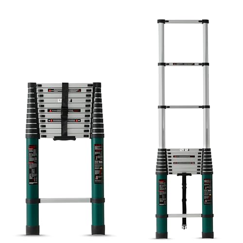Plantex 4.6m (15 ft.) Aluminium Telescopic Ladder/12-Steps Portable Ladder with Removable Hooks/Foldable Multipurpose Collapsible Ladder for Home & Ou