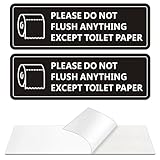 Do Not Flush Sign for Bathroom, Do Not Flush Anything Except Toilet Paper Sign, (2 PACK) Self-adhesive Aluminum Metal Signs for Business and Home (9 x 3 Inch, Black/White)