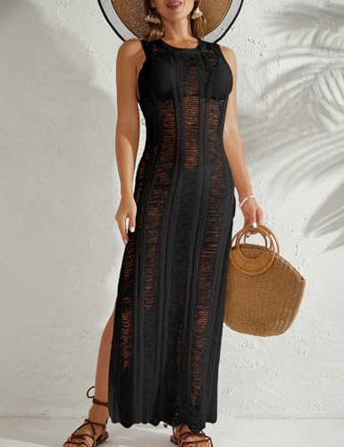 Bsubseach Crochet Cover Up for Women Knit Swimsuit Coverups Hollow Out Sleeveless Swim Coverup Summer Beach Dress4
