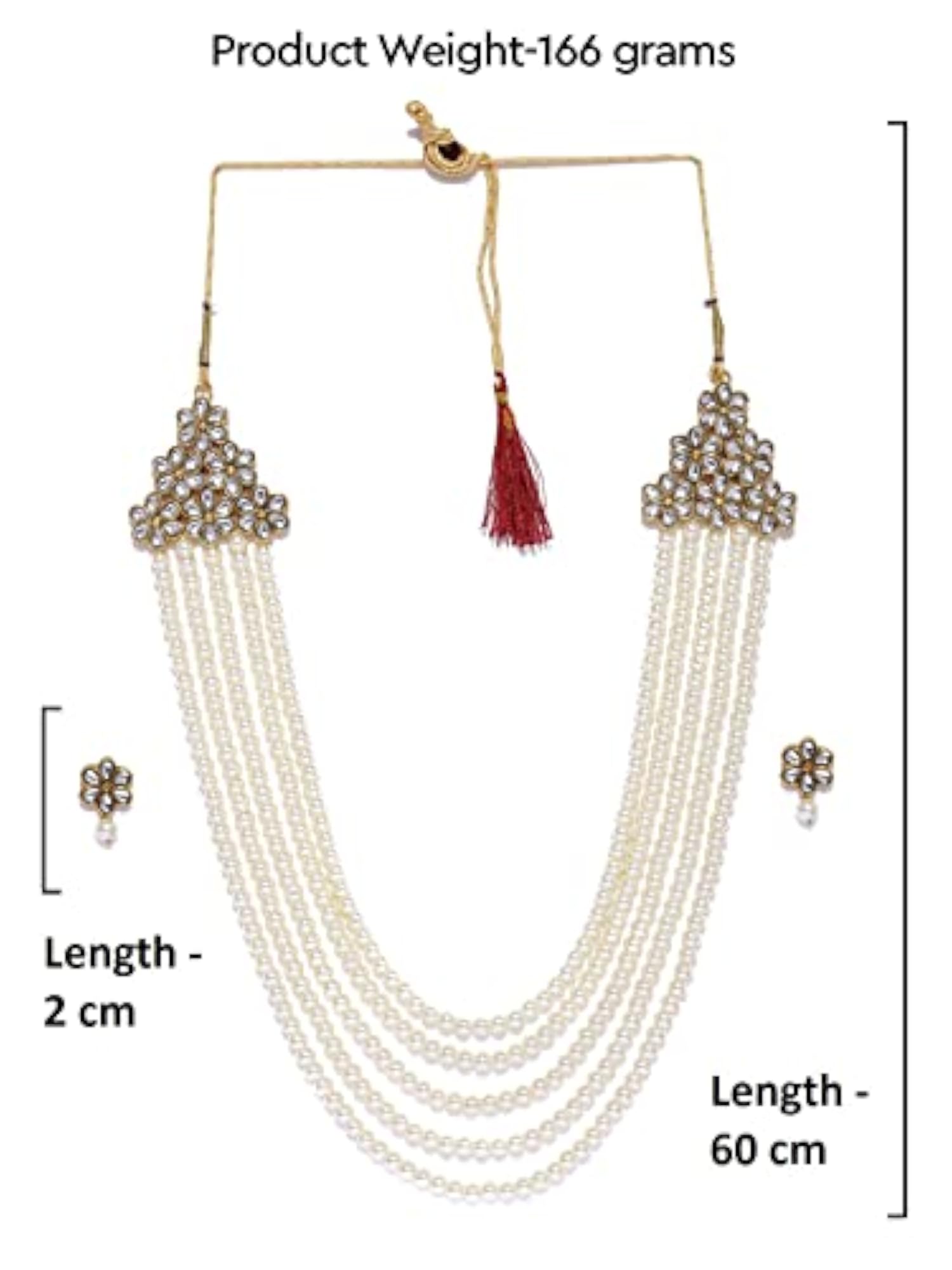 Women's Pearl Layered Long Traditional Kundan Necklace Set