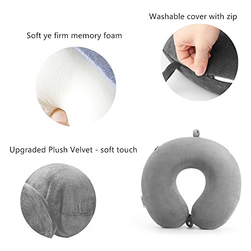 PROMIC Travel Pillow - Memory Foam Neck Roll Extreme Comfort with Plush Velvet Cover - Provides Relief and Support for… - Image 4