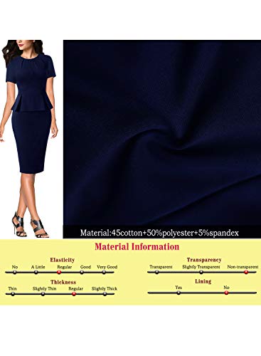 Image of VFSHOW Womens Pleated Crew Neck Peplum Work Business Office Church Bodycon Pencil Sheath Dress