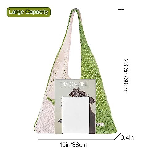Image of Arcimatto Crochet Tote Bag, Women Summer Aesthetic Mesh Beach Bags, Girls Hobo Bags Y2k Purse Fairy Grunge Accessories